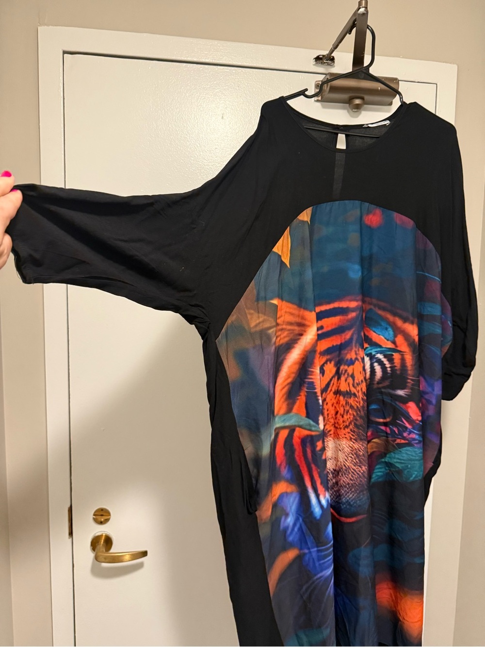 Black Maxi Dress with Colorful Tiger Print - Picture 5 of 9